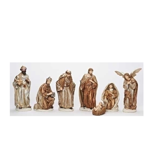 Ensemble de 7 figurines religieuses de Nativité de Noël, brun, 12 po