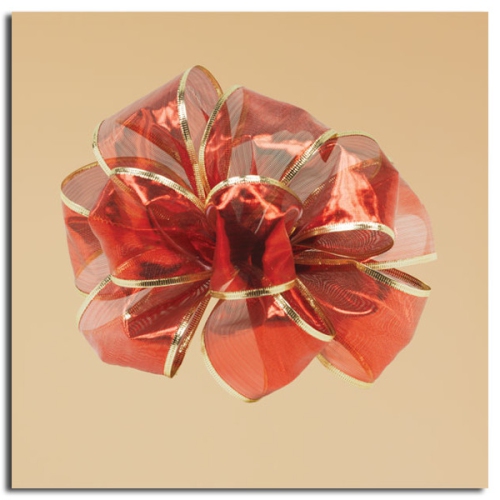 Sheer Red Luxurious Gold Edged Gift Boxed Wired Craft Ribbon 2.5" x 10 Yards