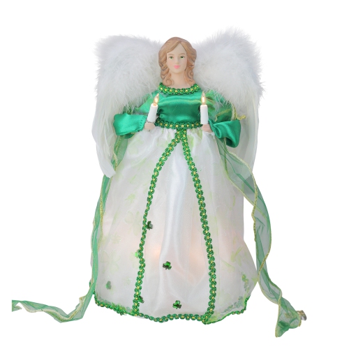 KURT ADLER  12" And White Lighted Luck Of The Irish Angel Christmas Tree Topper In Green