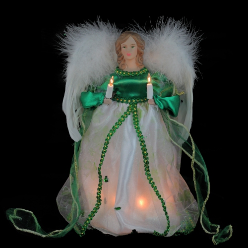 12" Green and White Lighted Luck of the Irish Angel Christmas Tree Topper