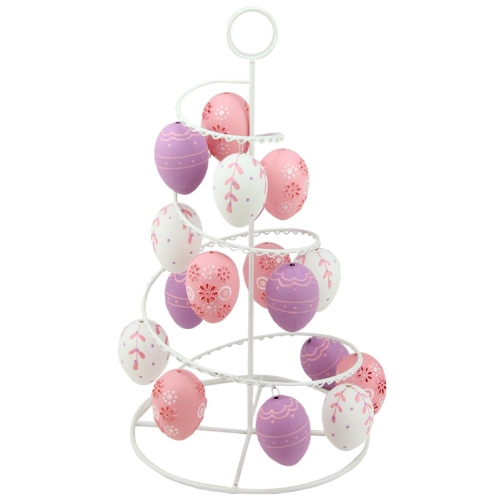 14.25" White and Purple Floral Cut Out Easter Egg Tree