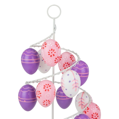 14.25" White and Purple Floral Cut Out Easter Egg Tree
