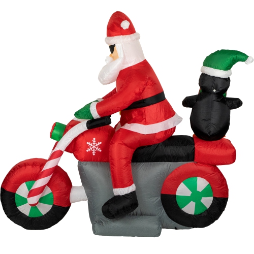 Père Noël lumineux et pingouin gonflable de 5 pi sur les décorations de Noël d'extérieur pour moto