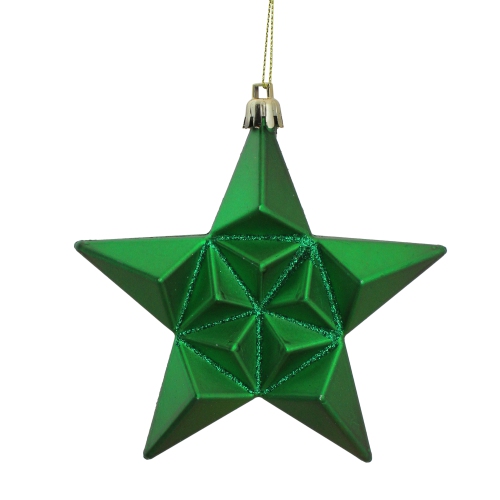 DAK  12Ct Matte Xmas Glittered Star Shatterproof Christmas Ornaments 5" In Green