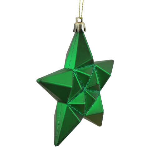 12ct Matte Xmas Green Glittered Star Shatterproof Christmas Ornaments 5"