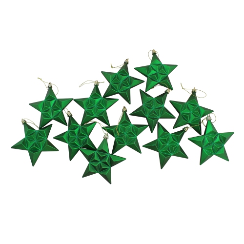12ct Matte Xmas Green Glittered Star Shatterproof Christmas Ornaments 5"