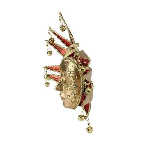 9" Gold and Red Sequins Ornate Minstrel Masquerade Mask Christmas Ornament