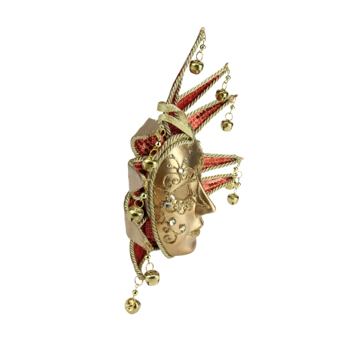 9" Gold and Red Sequins Ornate Minstrel Masquerade Mask Christmas Ornament