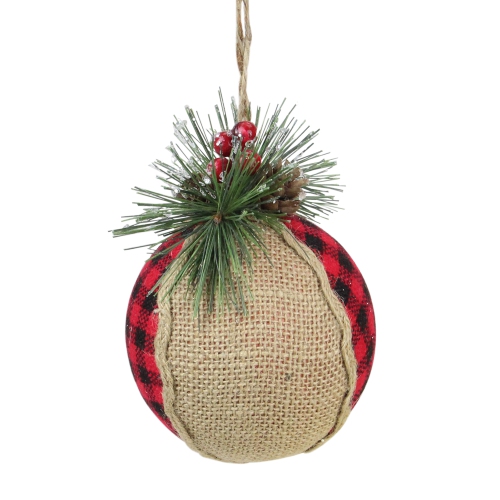 5.75" Red and Black Plaid with Burlap Christmas Ornament