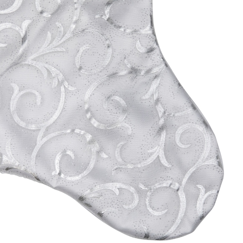 19" White and Silver Filigree Christmas Stocking with Bows