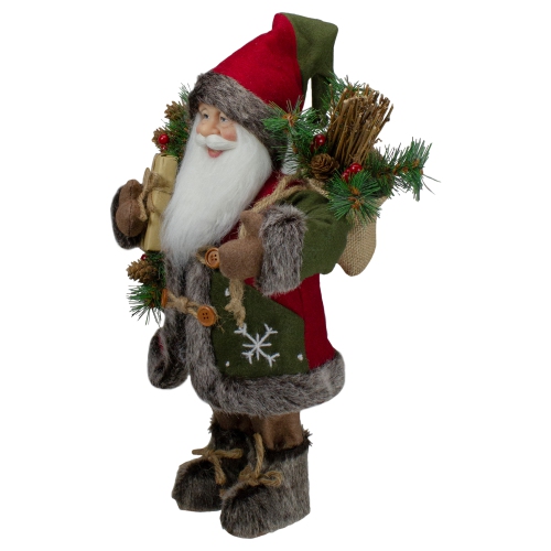 16" Country Rustic Standing Santa Claus Christmas Figure with Knitted Snowflake Jacket