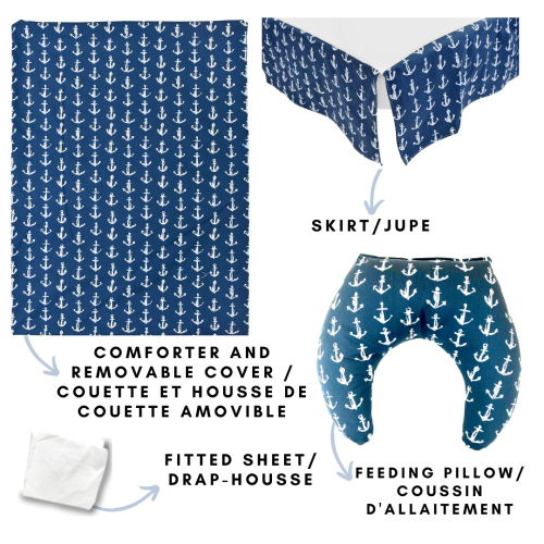Blue Anchor Baby Bedding with Matching Feeding Pillow