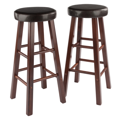 SLICKBLUE  Maria 2-PC Cushion Seat Bar Stool Set, Espresso And Walnut