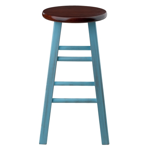 Tabouret de comptoir Ivy, bleu clair rustique et noyer