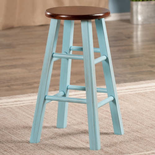 Tabouret de comptoir Ivy, bleu clair rustique et noyer