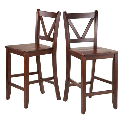 SLICKBLUE  Victor 2-PC V-Back Counter Stool Set, Walnut