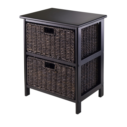 Image 1 de 5.. Omaha – Étagère de rangement avec 2 paniers pliables en feuilles de maïs, noir et chocolat