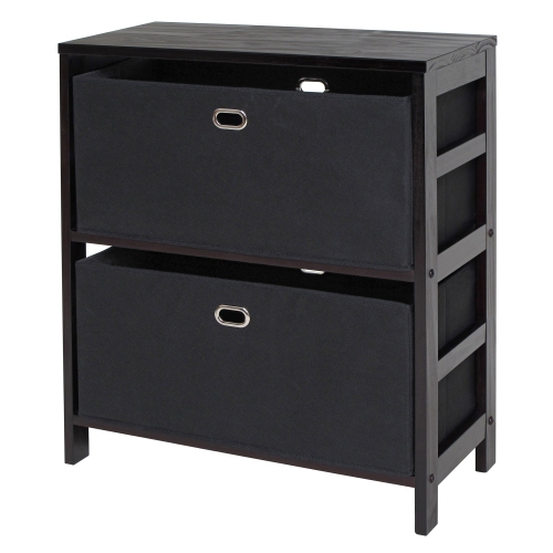 Image 1 of 4.. Torino 3-Pc Storage Shelf with 2 Foldable Fabric Baskets, Espresso and Black