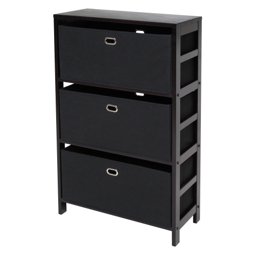 Image 1 of 4.. Torino 4-Pc Storage Shelf with 2 Foldable Fabric Baskets, Espresso and Black