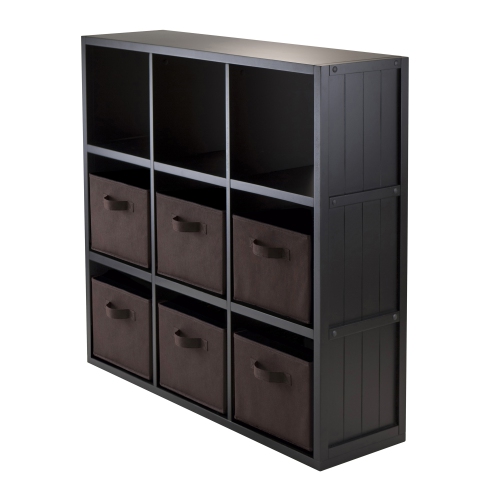Image 1 de 6.. Timothy – Étagère de rangement 3 x 7 pièces avec 6 paniers pliables en tissu, noir et chocolat