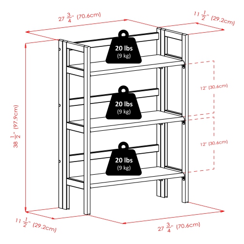 Torino 3-Pc Foldable Shelf with 2 Foldable Wide Fabric Baskets, Black