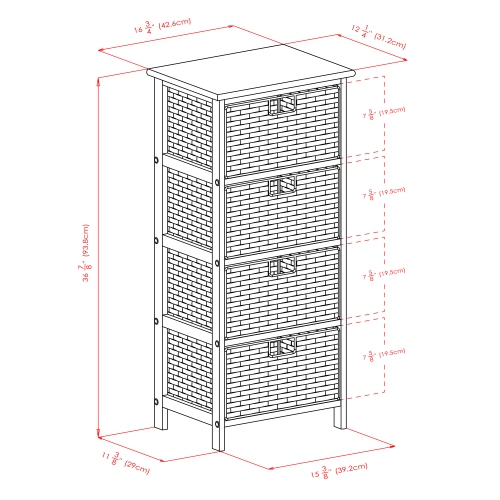 Omaha Storage Rack with 4 Foldable Corn Husk Baskets, Black and Chocolate