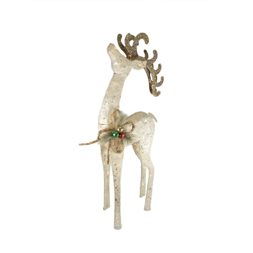 46" Pre-Lit Brown and Ivory Reindeer Outdoor Christmas Decor