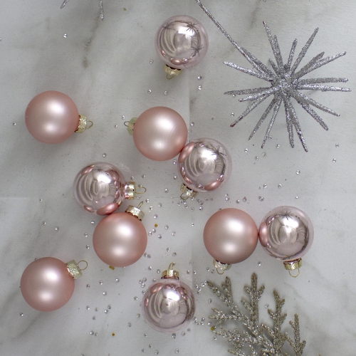 10ct Baby Pink Glass 2-Finish Christmas Ball Ornaments 1.75"