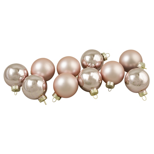 10ct Baby Pink Glass 2-Finish Christmas Ball Ornaments 1.75"