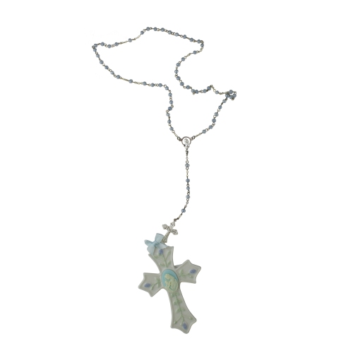 Religious Baby Boy Beaded Rosary and Porcelain Cross 2-Piece Set