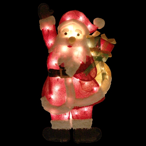 32" Red and White Lighted Waving Santa with Gifts Christmas Outdoor Decoration