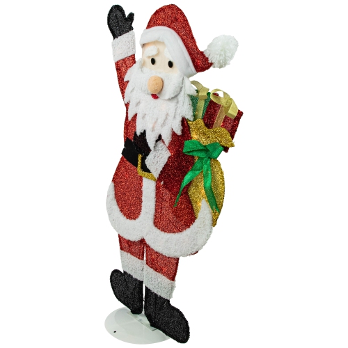 32" Red and White Lighted Waving Santa with Gifts Christmas Outdoor Decoration