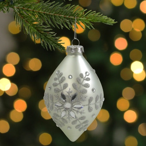 Matte Silver Glittery Snowflake Glass Christmas Finial Ornament 6"
