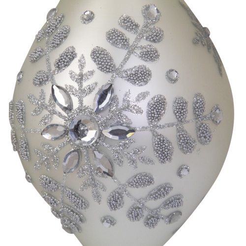 Matte Silver Glittery Snowflake Glass Christmas Finial Ornament 6"