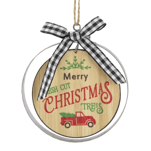 4" Wood "Merry Christmas Fresh Cut Trees" Ornament