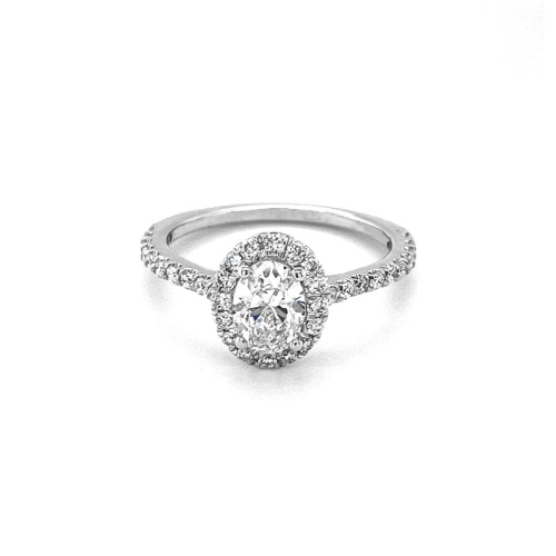 PRICE-HUT  14K Gold 0.86Tdw Lab Grown Oval Halo Diamond Engagement Ring In White