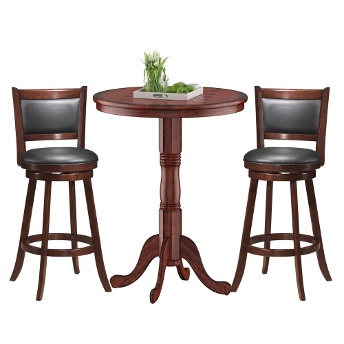 COSTWAY  3PCs Pub Table Set 30" Round Bar Height Table & 2PCs Swivel Bar Stools