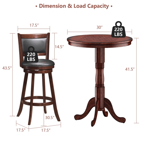 Costway 3pcs Pub Table Set 30'' Round Bar Height Table & 2pcs Swivel Bar Stools