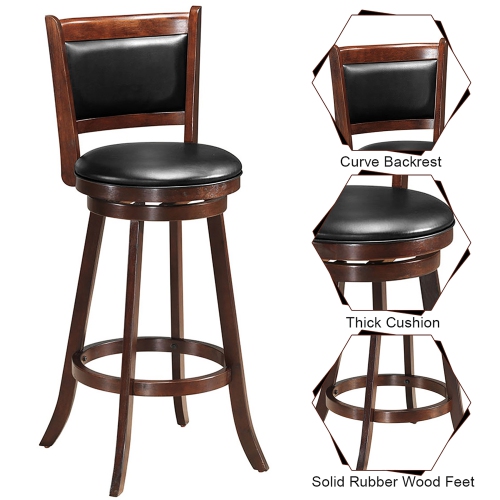 Costway 3pcs Pub Table Set 30'' Round Bar Height Table & 2pcs Swivel Bar Stools