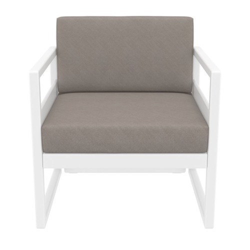 Mykonos Patio Club Chair in White with Acrylic Fabric Taupe Cushions