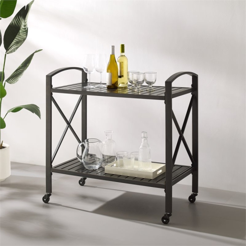 Crosley Furniture Kaplan Metal Outdoor Bar Cart in Oil Rubbed Bronze