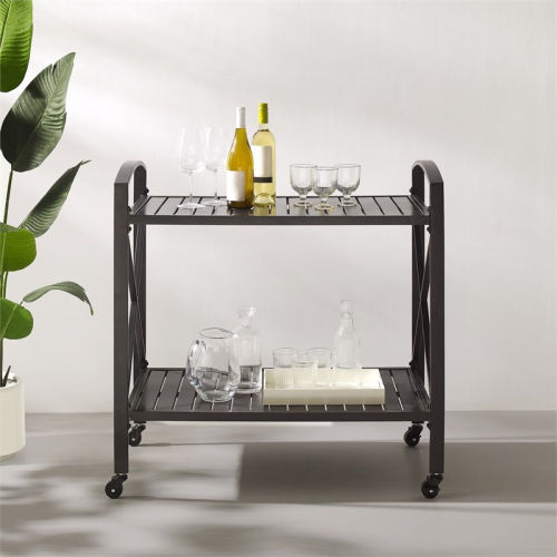 Crosley Furniture Kaplan Metal Outdoor Bar Cart in Oil Rubbed Bronze