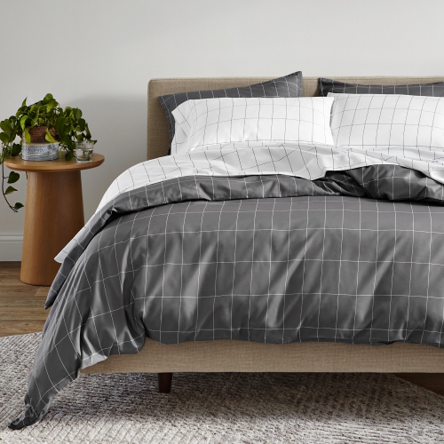 BARE HOME  Duvet Cover And Sham Set - Premium 1800 Ultra-Soft Brushed Microfiber - Hypoallergenic, Easy Care, Wrinkle Resistant - Grid - Grey/white