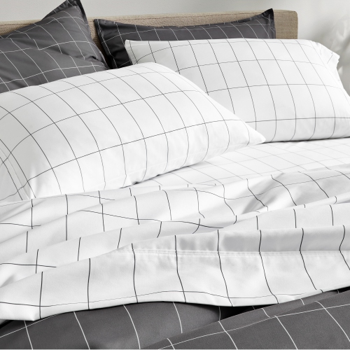 Bare Home Duvet Cover and Sham Set - Premium 1800 Ultra-Soft Brushed Microfiber - Hypoallergenic, Easy Care, Wrinkle Resistant - Grid - Grey/White,