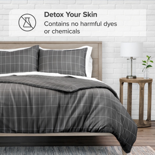 Bare Home Duvet Cover and Sham Set - Premium 1800 Ultra-Soft Brushed Microfiber - Hypoallergenic, Easy Care, Wrinkle Resistant - Grid - Grey/White,