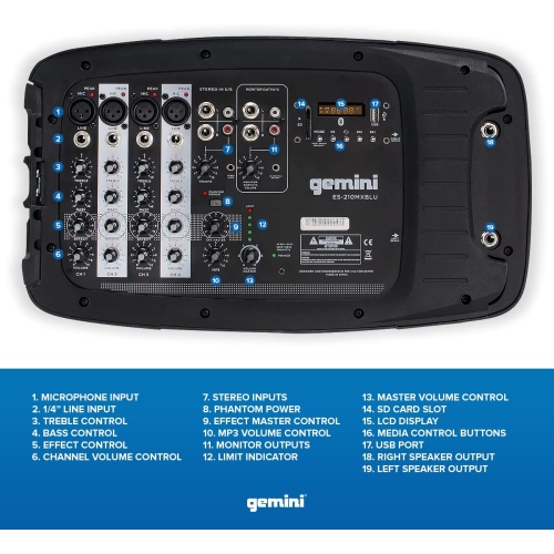 Gemini ES210MXBLUST Portable PA System