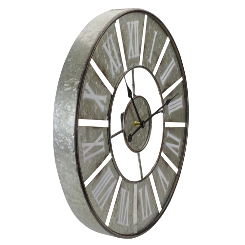 18" Round Galvanized Metal Roman Numeral Wall Clock