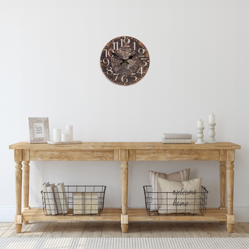 12" Battery Operated Round Wall Clock with World Globe Design