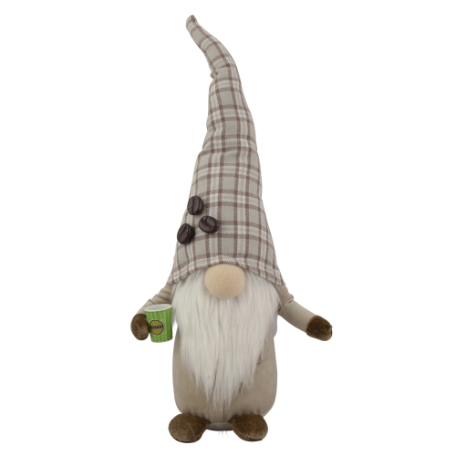 NORTHLIGHT  14" Plaid Coffee Bean Gnome With Coffee Cup In Beige