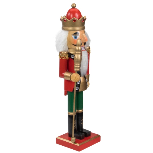 14" Red and Gold Wooden Christmas Nutcracker King with Scepter